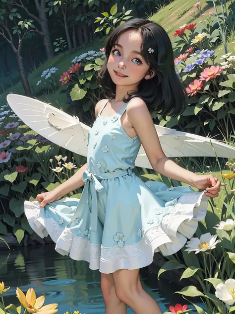 1girls, ,,:d smile
A whimsical woman with flowing, iridescent butterfly wings sprouting from her back. Her eyes twinkle with joy and curiosity. She hovers above a meadow filled with blooming wildflowers, where colorful butterflies and hummingbirds flit about, creating a symphony of movement and vibrant colors.
<lora:tw:0.5>
(masterpiece, best quality, official art,intricate details:1.2)