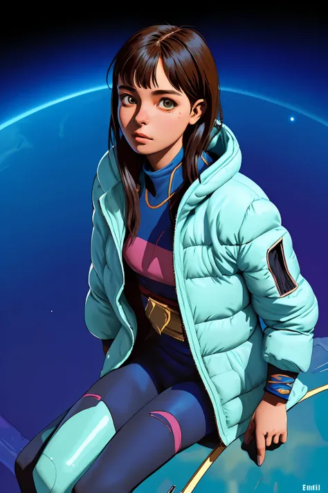 1 young  french woman ,     space suit, cold blone tone , futuristic Egypt
The Nikopol Trilogy
(   color line art  by Enki Bilal)
(masterpiece, best quality:1.3),