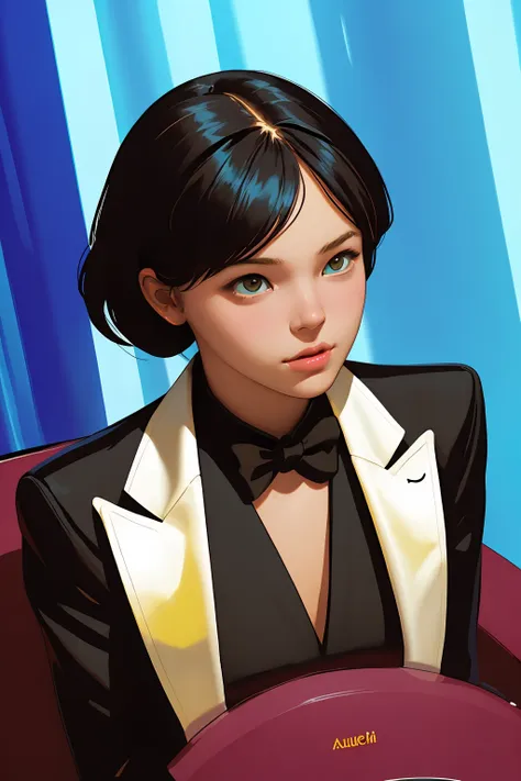 1girl ( by adam hughes) magician , tuxedo
high contrast, best shadow, cinematic lighting
(masterpiece, best quality:1.3),