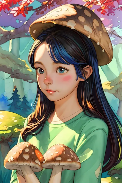 1girl (watercolor illustration by Amanda Clark and A. J. Casson)  forest, mushrooms 
 (masterpiece, best quality:1.3),
 <lora:add_detail:1>