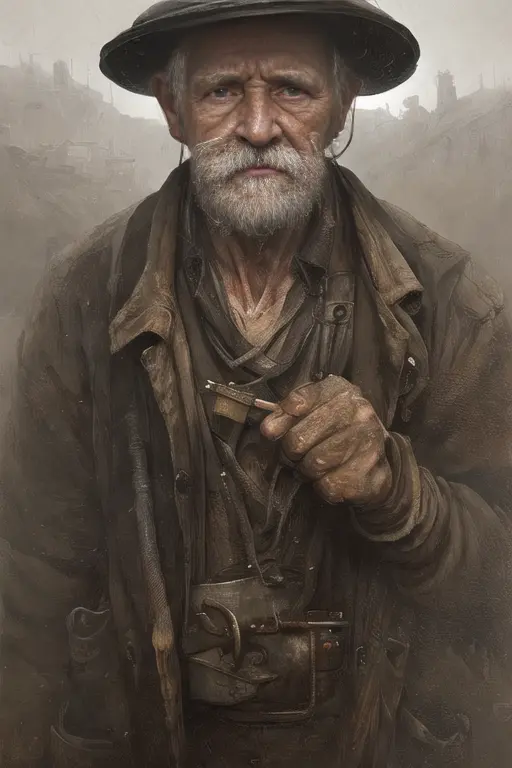 a portrait of an old coal miner in 19th century, beautiful painting with highly detailed face by greg rutkowski and magali villanueve