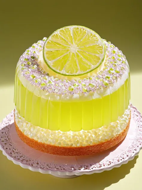 <lora:gl4ssj3mSDXL:1> gl4ssj3m, still life, food focus, glass lime cake,