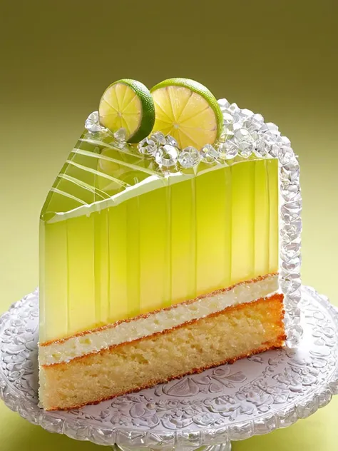 <lora:gl4ssj3mSDXL:1> gl4ssj3m, still life, food focus, glass lime cake,