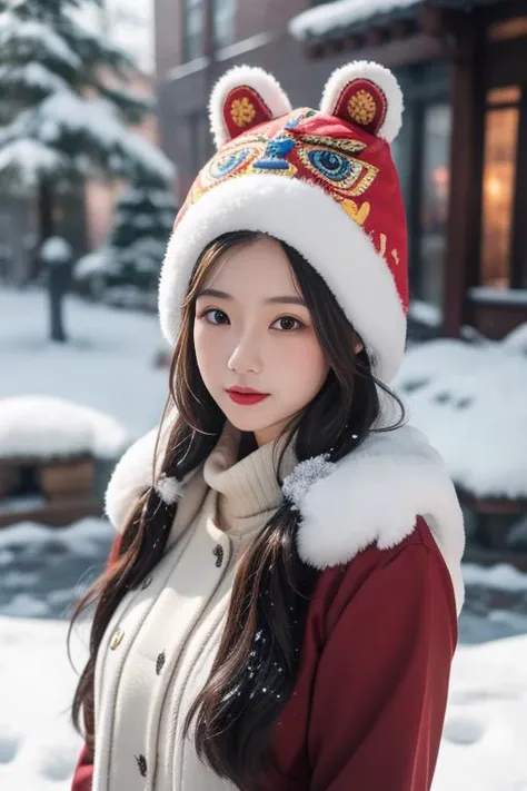 ltra-detailed,highly detailed,best quality,masterpiece,illustration,realistic,photorealistic,
hutoumao, 1girl, solo, animal hat,
looking at viewer,
outdoors, winter,snow,
<lora:hutoumao_v1_02:0.7>