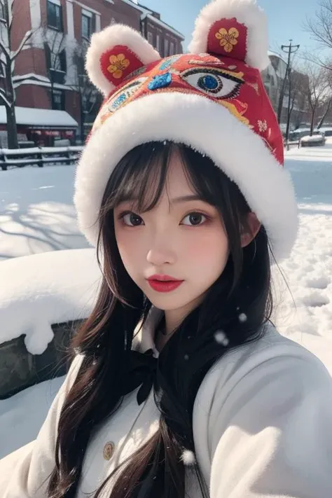 ltra-detailed,highly detailed,best quality,masterpiece,illustration,realistic,photorealistic,
hutoumao, 1girl, solo, animal hat,
looking at viewer,
outdoors, winter,snow,
<lora:hutoumao_v1_02:0.7>