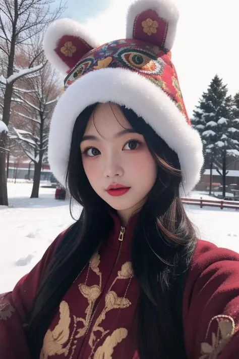 ltra-detailed,highly detailed,best quality,masterpiece,illustration,realistic,photorealistic,
hutoumao, 1girl, solo, animal hat,
looking at viewer,
outdoors, winter,snow,
<lora:hutoumao_v1_02:0.7>