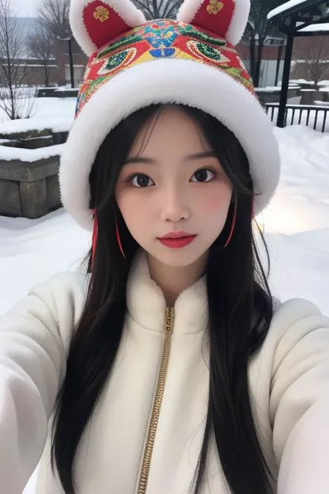 ltra-detailed,highly detailed,best quality,masterpiece,illustration,realistic,photorealistic,
hutoumao, 1girl, solo, animal hat,
looking at viewer,
outdoors, winter,snow,
<lora:hutoumao_v1_02:0.7>