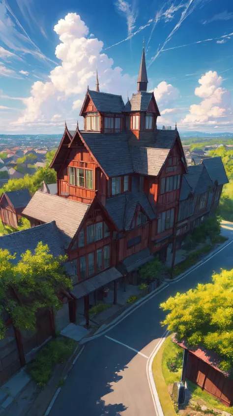 (masterpiece,best quality:1.2),(ultra detailed),(illustration),(distinct_image),art,stylized
outdoors, cloud, sky, flower, day, scenery, blue sky, road, building, house, cloudy sky, summer, street, wild flower, from above,
<lora:add_detail:1>