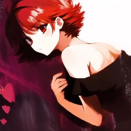 1girl, red hair, single bare shoulder,