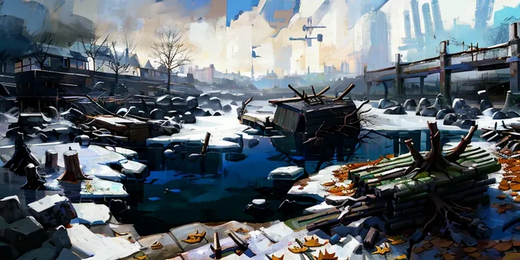 masterpiece, best quality, 8k, soft lighting, <lora:epiNoiseoffset_v2:0.2>,
ZaUm, elysiumScape, scenery, ((pond, trees, fallen leaves, fallen tree log)), stone walls, street, buildings, day, cloudy sky,
<lora:DiscoElysiumStyle-000010:1>,