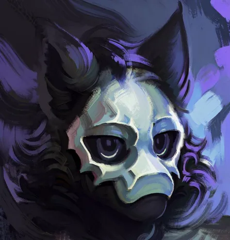 by Aleksander Rostov, by zackary911, by snowskau, (((zaum, elysiumchar, portrait))), masterpiece, oil painting, (((impasto impressionism, impressionism))), soft lighting, close-up, <lyco:puro-v1-fluffyrock-locon:1>, (((puro \(changed\)))), puro, ((solo)), anthro, male, ((black fur, black body, monotone body, monotone fur, white mask, white eyes)), black sclera, wolf ears, fluffy tail, looking at viewer, front view, on front, fluffy fur, chest tuft, fluffy, crotch tuft, nude, ((thin, slim, girly, femboy)), (headshot portrait:1.3), detailed background, <lora:DiscoElysiumStyle:1> ,