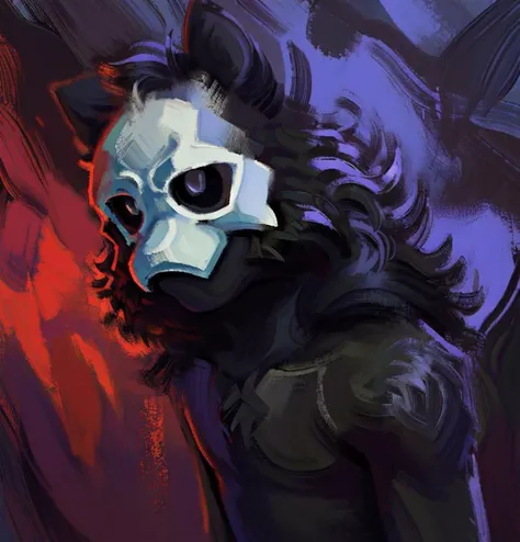 by Aleksander Rostov, by zackary911, by snowskau, (((zaum, elysiumchar, portrait))), masterpiece, oil painting, broad and straight strokes, (((impasto impressionism, impressionism))), soft lighting, close-up, <lyco:puro-v1-fluffyrock-locon:1>, (((puro \(changed\)))), puro, ((solo)), anthro, male, ((black fur, black body, monotone body, monotone fur, white mask, white eyes)), black sclera, wolf ears, fluffy tail, looking at viewer, front view, on front, fluffy fur, chest tuft, fluffy, crotch tuft, nude, ((thin, slim, girly, femboy)), (headshot portrait:1.3), detailed background, <lora:DiscoElysiumStyle:1> ,
