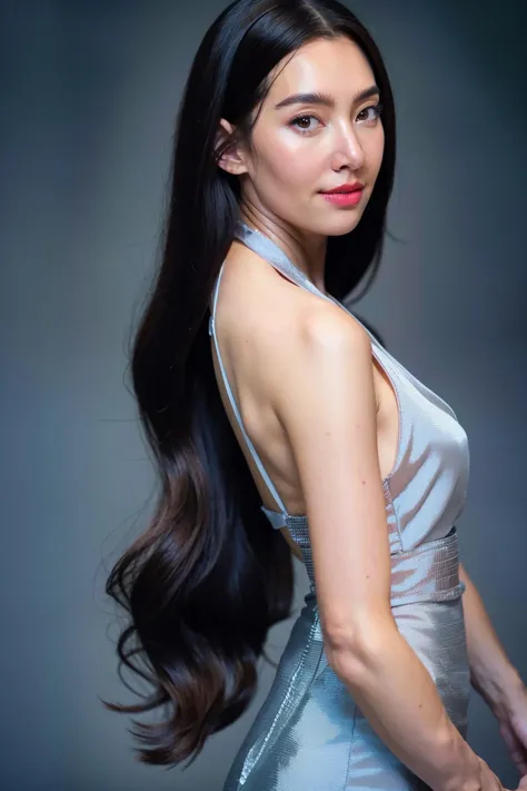 1girl, long hair, White dress, (isolated on dark-grey background:1.2), from front, standing, (soft lighting:1.2), shot on Canon EOS 5D, BREAK
(upper body:1.2), <lora:bella-rV1-000009:1>, best quality, ultra high res, (photorealistic:1.4), masterpiece, real life skin, hyper real, perspective, detailed beautiful eyes and detailed face