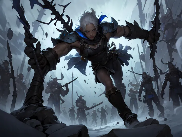 a muscular tall boy, extremely handsome with silver/white wolfcut/mullet hair, wearing black "jnco jeans" extra baggy pants, holding a huge purple demonic scythe, wearing a black all star, a nirvana shirt, ice blue eyes, (best quality,4k,8k,highres,masterpiece:1.2),ultra-detailed,(realistic,photorealistic,photo-realistic:1.37),detailed face, highly detailed, photorealistic, cinematic lighting, hyper detailed, 8k, extremely detailed, digital painting, concept art, fantasy, dark fantasy, dramatic lighting