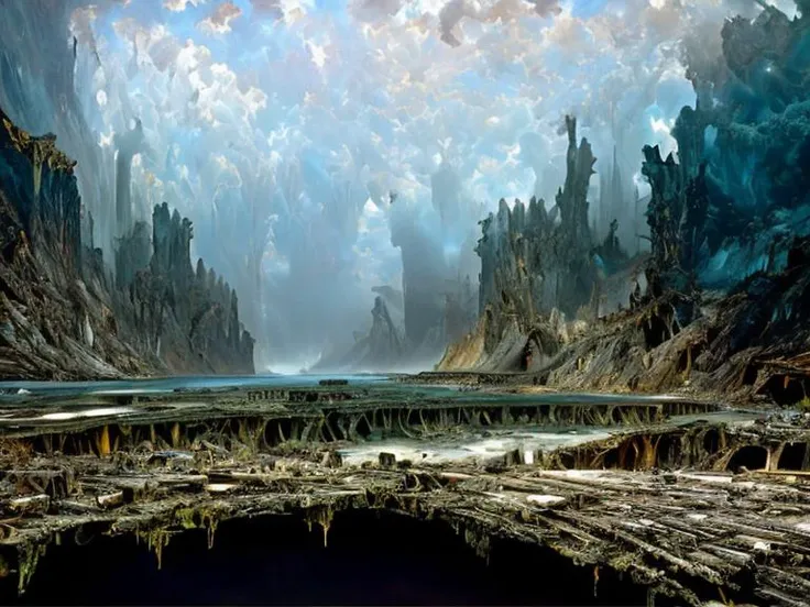 epic, hyperdetailed 3d matte painting, cinemascope panoramic, awe inspiring, colossal, landscape, ((Jesus said, If the flesh came into being because of spirit, it is a wonder. But if spirit came into being because of the body, it is a wonder of wonders. Indeed, I am amazed at how this great wealth has made its home in this poverty.)), natural skin texture, muted colors, sharp focus, ((((cinematic look)))), insane details, intricate details, (clutter:1.3), (decay:1.3), (grit:1.3), (darkness), (grunge:1.3), (oozing pools of filth:1.3), art by greg rutkowski and by caravaggio and by moebius and by alphonse mucha and by David Teniers the Elder, analog style, reasonableDrink
