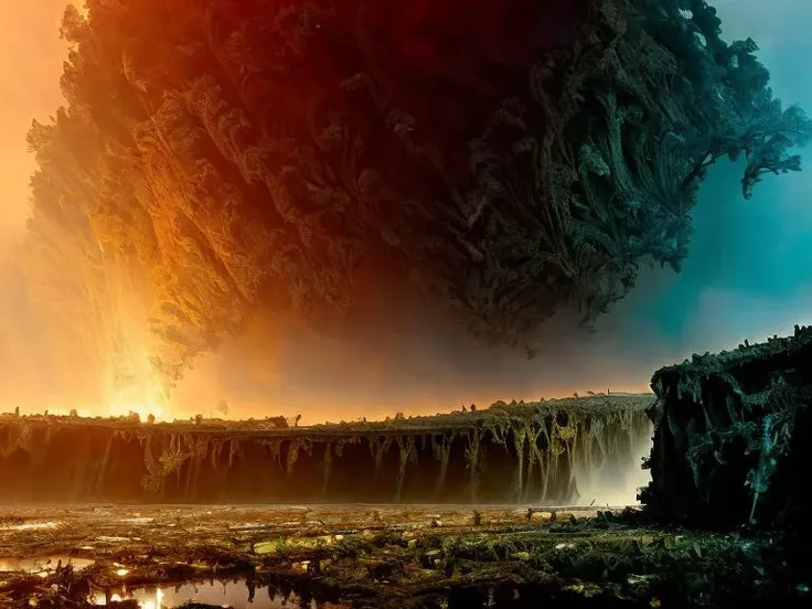 epic, hyperdetailed 3d matte painting, cinemascope panoramic, awe inspiring, colossal, landscape, ((Jesus said, If the flesh came into being because of spirit, it is a wonder. But if spirit came into being because of the body, it is a wonder of wonders. Indeed, I am amazed at how this great wealth has made its home in this poverty.)), natural skin texture, muted colors, sharp focus, ((((cinematic look)))), insane details, intricate details, (clutter:1.3), (decay:1.3), (grit:1.3), (darkness), (grunge:1.3), (oozing pools of filth:1.3), art by greg rutkowski and by caravaggio and by moebius and by alphonse mucha and by David Teniers the Elder, analog style, reasonableDrink