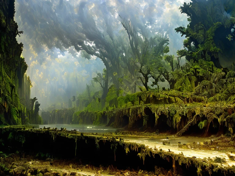 epic, hyperdetailed 3d matte painting, cinemascope panoramic, awe inspiring, colossal, landscape, ((Jesus said, The Kingdom of the Father is like a certain man who wanted to kill a powerful man, In his own house he drew his sword and stuck it into the wall in order to find out whether his hand could carry through, Then he slew the powerful man.)), natural skin texture, muted colors, sharp focus, ((((cinematic look)))), insane details, intricate details, (clutter:1.3), (decay:1.3), (grit:1.3), (darkness), (grunge:1.3), (oozing pools of filth:1.3), art by greg rutkowski and by caravaggio and by moebius and by alphonse mucha and by David Teniers the Elder, analog style, reasonableDrink