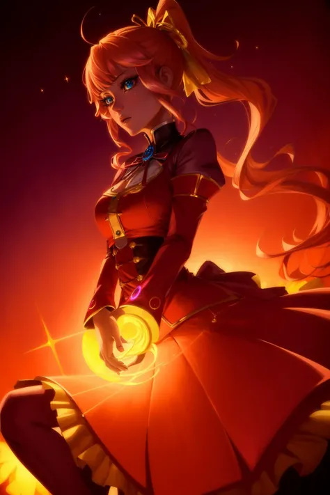 1girl, quantum wavetracing, 4K, Fairy Kei, rainbow swirl, Unsplash, Gutai Group [Substantive|Handsome] plump [Micronesian:Song Dynasty:12] Hunter ([Tove Lo|Sarah Hyland]:1.3) , she is in a Futuristic setting, ð¤, dressed in a very Clockwork [Cozy|Tired] Red Frock coat from the 80's, Tove Lo has Low ponytail hair, vignette, Flickr, elegant, Single Color, de dia los muertos, wallpaper, Hermitpunk, fluorescent blue palette, highly detailed, best quality, Gold Leafing, Best quality, Infrared, Impasto, Pixabay, Gilded, dslr, Neogothic Art, Deep space, extremely beautiful