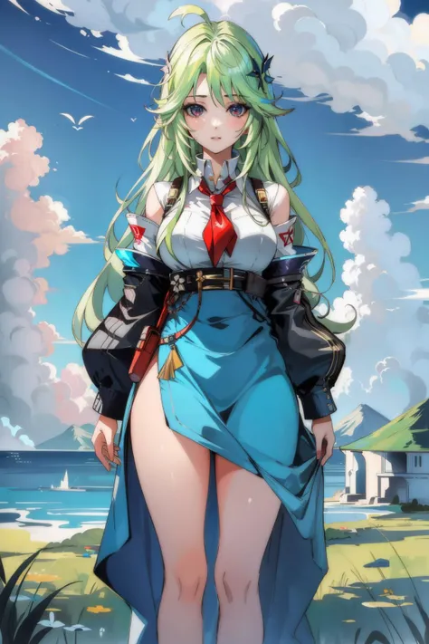 1girl, [middle-earth:Prairie:2] in the distance there is The Island of the Sirens, it is very [Average:Unreal:8] and Paranoid