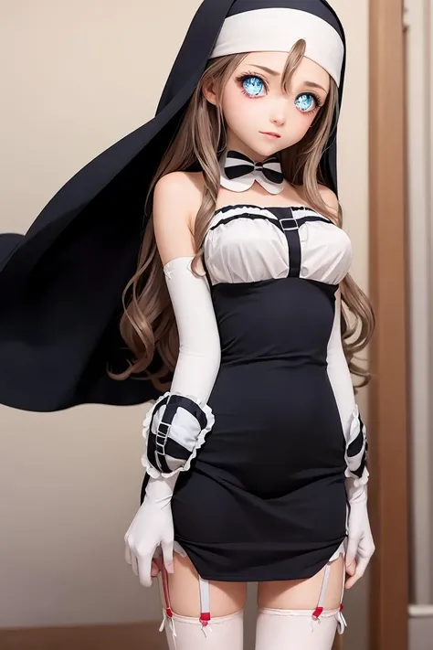 (masterpiece, best quality), 1girl, <lora:sisternana-nvwls-v1:1> sisternana, symbol-shaped pupils, nun, veil, black dress, elbow gloves, white thighhighs