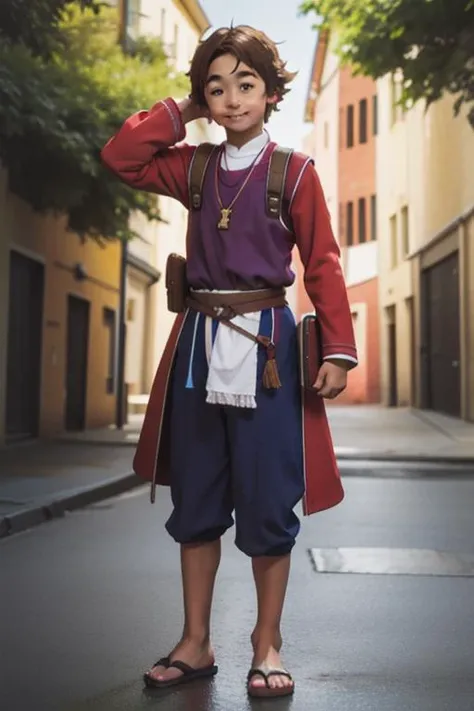 ALI BABA, (((BOY 12 YO))),beggars cloth,,stand,legs apart,hands on the head,full body,smile, masterpiece, best quality, photorealistic, 1boy, solo, male focus, lux,white hair,looking at viewer, upper body, depth of field, anime coloring, realistic,, shun_hashimoto, brown hair, brown eyes, <lora:AQMLORA-V3:1> <lora:mochizou_ooji:1>realistic,photoshoot