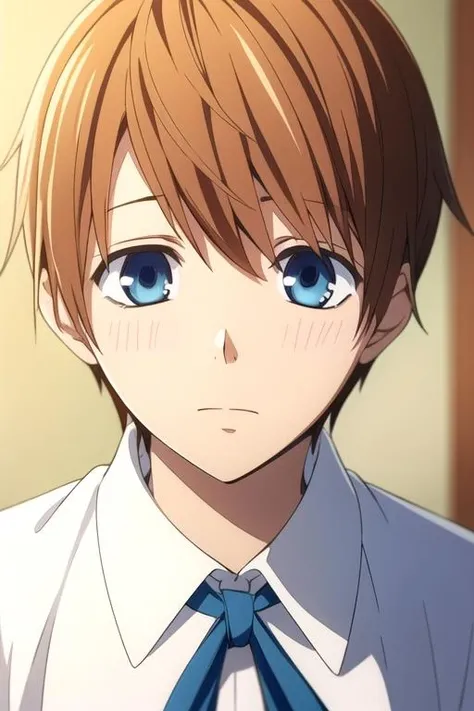 masterpiece, best quality, photorealistic, 1boy, solo, male focus, looking at viewer, , depth of field, (watercolor illustration, soft pastel colors:1.1), , <lora:yuzu_hybrid_child:0.72>, yuzu_hybrid_child, brown hair, blue eyes