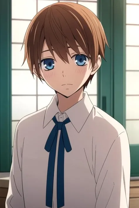 masterpiece, best quality, , 1boy, solo, male focus, looking at viewer, upper body, depth of field, (watercolor illustration, soft pastel colors:1.1), , <lora:yuzu_hybrid_child:0.66>, yuzu_hybrid_child, brown hair, blue eyes