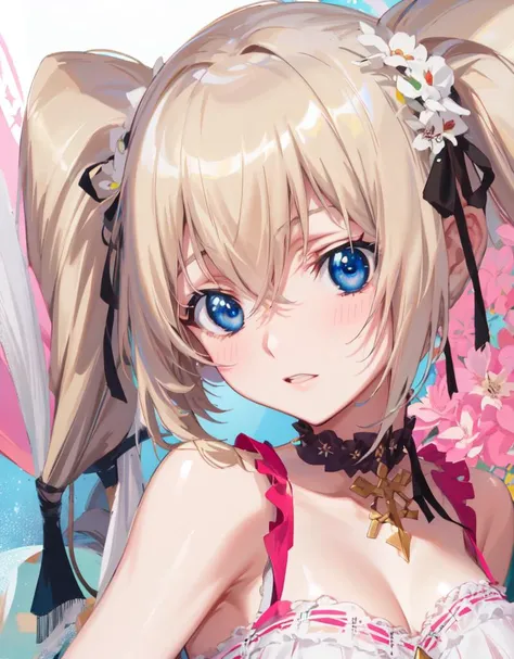 <lora:GoodHands-beta2:1>,<lora:Kizuki - Seikon no Qwaser - Ekatarina Kurae:0.95>,pretty and clearly image,(masterpiece,cg,best quality,highres:1.3),detailed eyes,pretty face,perfect face,lovely,1girl,cowboy shot,extremely beautiful and delicate,good anatomy,katerina kurae, twintails, low-tied_long_hair, hair ends, very long hair, blonde hair, medium breasts, blue eyes,nightgown,see-through, pink lips,