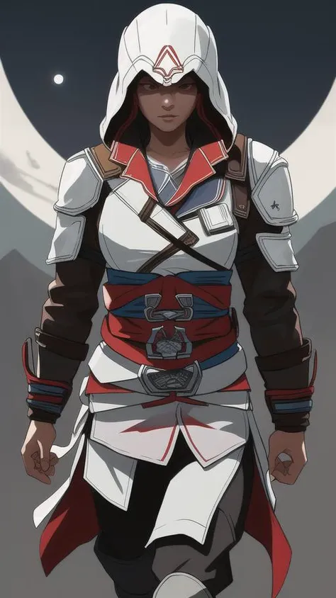 (Female Assassin:1.2) wearing (assassins creed style leather outfit:1.5), (rim lighting, studio lighting, distant moon light, night, bloom), (cinematic, best quality, masterpiece, ultra HD textures, highly detailed, intricate detail, 8k, concept art, matte painting, autodesk maya, vray render, ray tracing, hdr), techwear, urbansamurai, high tech body armor, cyborg in a cyberhelmet head,