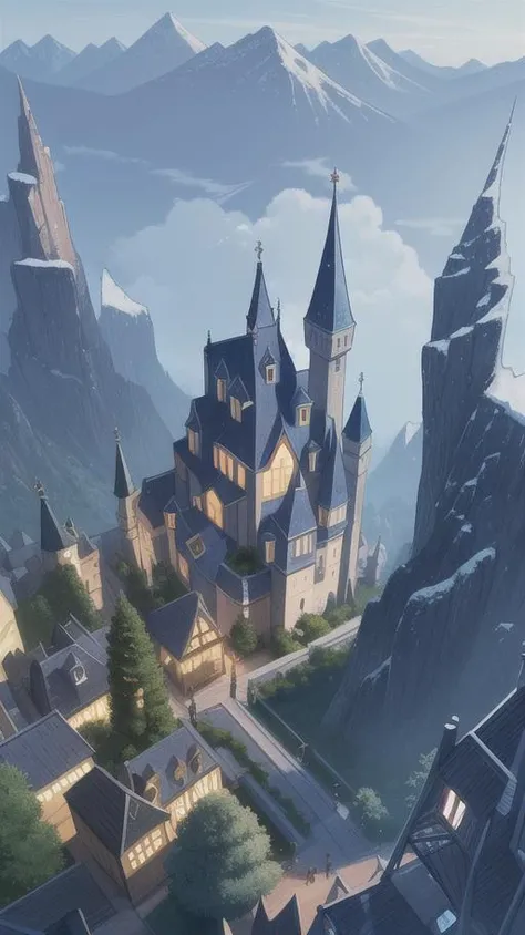 (fairytale village:1.5), Ephemeral, epic scale, (looking up:1.3), award winning artwork,trending on artstation,intricate details,8k,desktop wallpaper