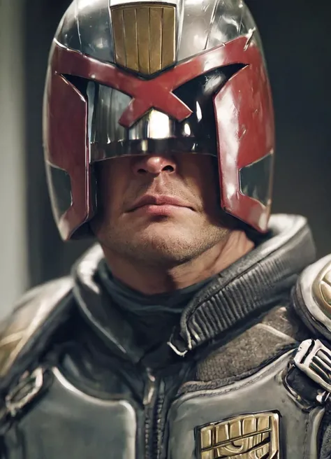 jdgdrdd, man, realistic, close-up portrait, helmet
 <lora:Judge_Dredd_-_2012_Pony_SDXL:0.8>, score_9, score_8_up, score_7_up,
