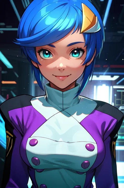 scheris,blue hair,aqua eyes,hair ornament,
uniform,thighhighs,long sleeves,
standing,upper body,smile,
science fiction,
(insanely detailed, beautiful detailed face,beautiful detailed eyes, masterpiece, best quality),<lora:scheris:0.8>,