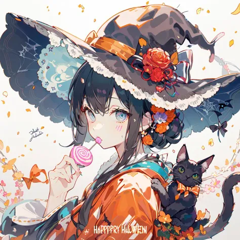 (masterpiece:1.2), best quality,PIXIV,Sweet girl portrait,
1girl, lollipop, food, bow, candy, striped bow, hat, flower, halloween, hair ornament, solo, japanese clothes, witch hat, striped, holding candy, kimono, looking at viewer, holding lollipop, happy halloween, cat, holding, rose, black cat, spider web, bangs, signature, black headwear, silk, holding food, sash, hair flower, bat (animal), upper body, obi, facial mark, animal, hat bow, grey hair, blue eyes, orange bow, jack-o'-lantern, black bow, heart, english text, wide sleeves, grey background, hair bow, white bow, looking back
<lora:Sweet girl portrait_20231030170647-000018:0.8>