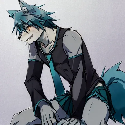 <lora:Kouya v2:.65>  kouya furry anthro wolf dressed as hatsune miku, cosplay, teal trimmed skirt, gray blouse, teal tie , detached sleeves, muscular male,, blushing, holding down skirt with both hands, embarrassed, angry, clenched teeth, leaning forward, hands between legs, solo, flustered