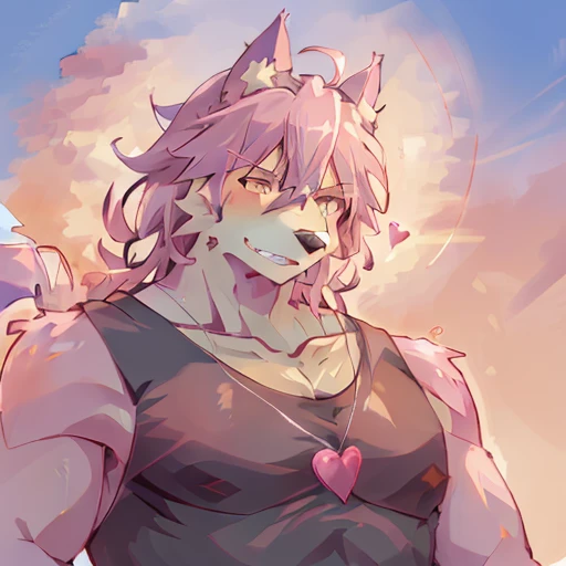 <lora:Kouya:.8> kouya anthro wolf,  ((pink)) <lora:Shirako:0.8> shirako backlit <lora:pastelmixInspiredV3_v3:0.4>, sakura flowers, tank top, (heart), (handsome face!), high res, absurdres, hi res, masterpiece, masterwork, 4k