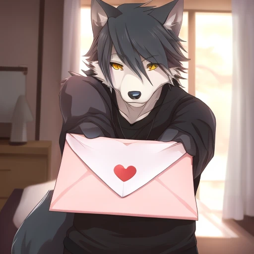 <lora:Kouya:.8> kouya wolf  <lora:loveletterv3:.8> holding love letter first person view,