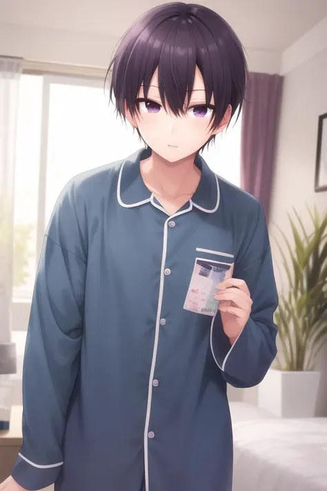 masterpiece, best quality, high quality, 1boy, solo, male focus, looking at viewer, , , <lora:amane_fujimiya:0.72>, amane_fujimiya, , pajamas