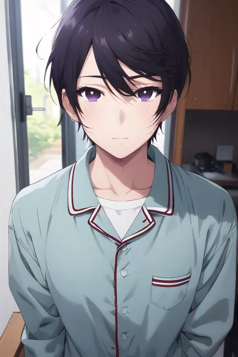 masterpiece, best quality, ultra-detailed, illustration, 1boy, solo, male focus, looking at viewer, , , <lora:amane_fujimiya:0.76>, amane_fujimiya, , pajamas