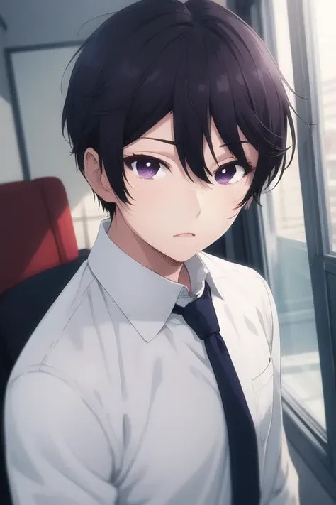 masterpiece, best quality, high quality, 1boy, solo, male focus, looking at viewer, upper body, depth of field, <lora:amane_fujimiya:0.74>, amane_fujimiya, , formal, necktie, dress shirt