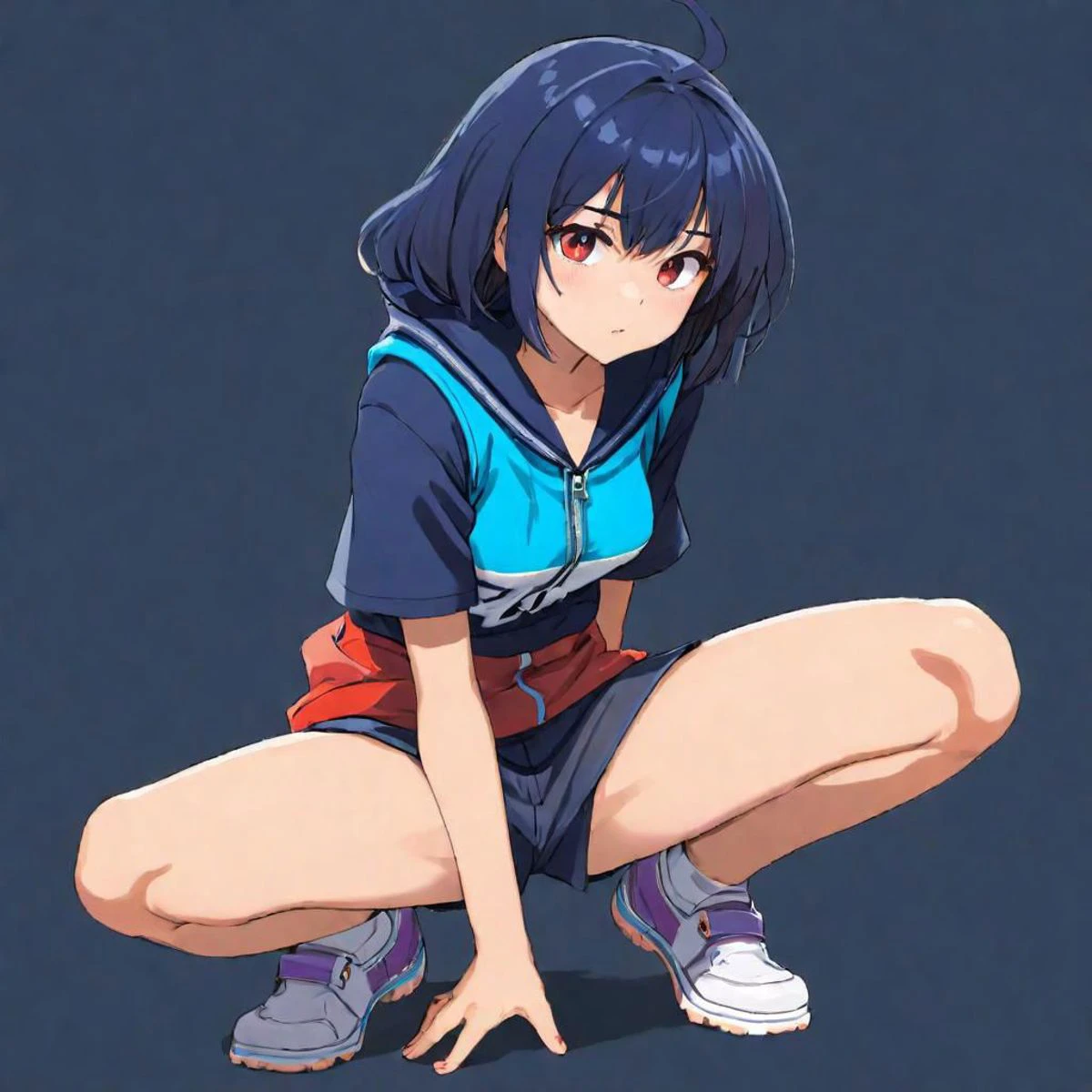anime style, girl crouching, eboy style