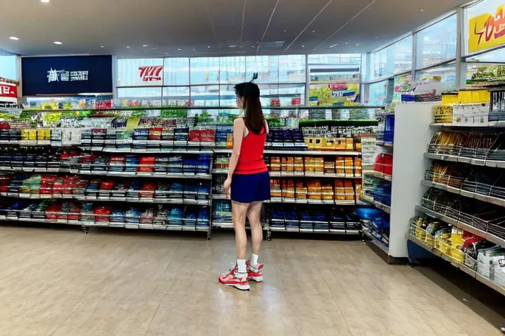(otherworldly), highly insanely detailed, masterpiece, top quality, best quality, highres, 4k, 8k, RAW photo, (very aesthetic, beautiful and aesthetic), (1girl:1.2),
tennis player wearing red Ribbed tank top with racerback detail, tennis skirt with ribbed waistband, visor with embroidered logo, high-top tennis shoes, wristband,
indoors, store,
<lora:JPN_SM-v1.0:1>, (fantasy world)