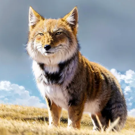 fox,<lora:Vulpes_ferrilata001:0.7>,<lora:add_detail:1>,<lora:boldline:-0.8>,<lora:noline:0.3>,
Vulpes_ferrilata,
prairie,sky,