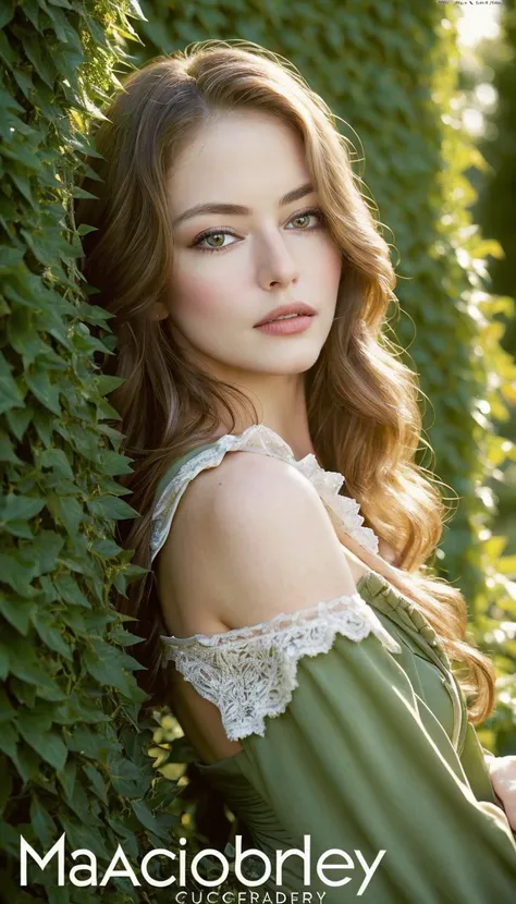 a perfect angle cowboy shot photo of a woman, macfoy, posing for the camera, wearing a Victorian gown, intricate, facing viewer, natural lighting, European garden, hedge, magazine cover, sharp focus, detailed, high quality, high resolution , <lora:macfoy1:0.8>