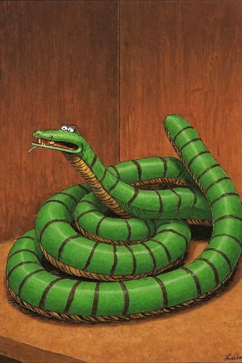 a color far side comic strip illustration of a Cuban Boa by Gary Larson, <lora:Gary_Larson_Style_XL_Color_Far_side-000005:1>