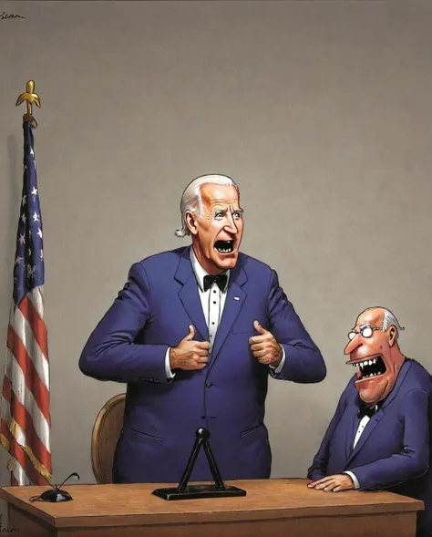a color far side comic strip illustration of Joe Biden by Gary Larson, <lora:Gary_Larson_Style_XL_Color_Far_side-000005:1>