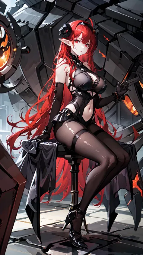 (Golden ratio:1.2),[(greybackground:1.4)::10],(巨作), (Best quality), (Ultra detailed),(Disheveled hair),(illustration),(1girl huge large breasts:1.3),(solo),Full body,((Bronzed skin:1.3)),(seios gigantescos),(big size ass:1.2),peach ass,Red hair, Gradient hair, hair intakes, huge demon horns,Huge thick demon bat wings,(red pubic hair_forehead jewel:1.2)+(Black_forehead mark:1.2),Devil's pupils, Red eyes, long and pointed ears,Wet clothes,see through,(wet bikinis:1.3)+(armored gloves:1.2)+(heart tatoos on the crotch:1.3), Evil smile, Red lips,evil,(Sexy pose:1.4),(Vest line:1.2)+(strong muscle:1.2)+(Tall body:1.1),Naked foot,sweating through,(Sitting on a broken black stone:1.2)+(Flowing red lava and crimson crystal that reflects light1.3)+[(Inception:1.2)], Chiaroscuro, anaglyph, shadowed, character sheets, 1080p, 8K, Textured skin, Anatomically correct, ultra high def