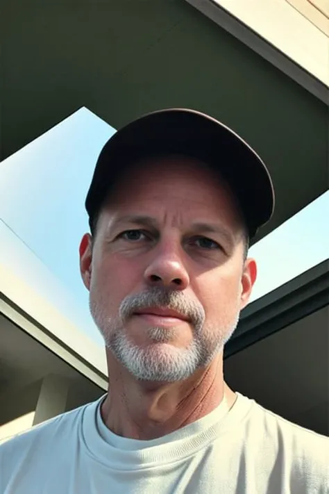 an older man (in vintage fashion:1.2) 8K (closeup portrait:1.3) of [cerevisi|cameronj:75] half smiling, analog-diffusion, ultra-realistic protogen style, photorealistic, rpg, x3.4, robot eyes (reflection:1.3), (natural lighting:1.3), openjourney
