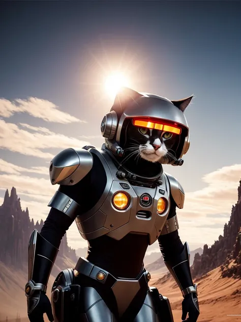 (extremely detailed CG octane render 8k wallpaper), full shot body photo of a (((sci-fi))) astronaut ((cat)), red details, gold details, bionic battle suit, a black hexagonal futuristic alien landscape in the background, ornate, shiny, polished, metallic, professional majestic oil painting by Ed Blinkey, Atey Ghailan, Studio Ghibli, by Jeremy Mann, Greg Manchess, Antonio Moro, trending on ArtStation, trending on CGSociety, Intricate, High Detail, Sharp focus, dramatic, by midjourney, realism, beautiful and detailed lighting, shadows, by Jeremy Lipking, by Antonio J. Manzanedo, by Frederic Remington, by HW Hansen, by Charles Marion Russell, by William Herbert Dunton