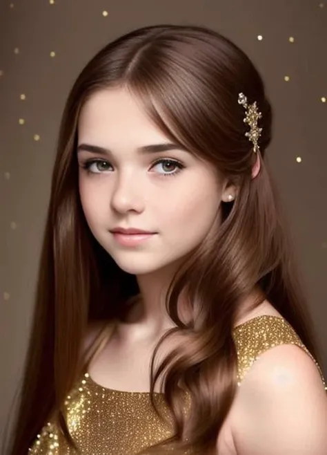 (photorealistic:1.2) painting (full body:1.2) portrait of (stunningly attractive:1.2) young girl in studio, (ultra-detailed:1.1), (perfect feminine face:1.3), (long straight brown hair:1.2), (glitter freckles:1.1), glitter, wearing a dress, intricate, 8k, highly detailed, studio lighting, (rim lighting:1.4), intense, sharp focus, art by artgerm and rutkowski and alphonse mucha, cgsociety