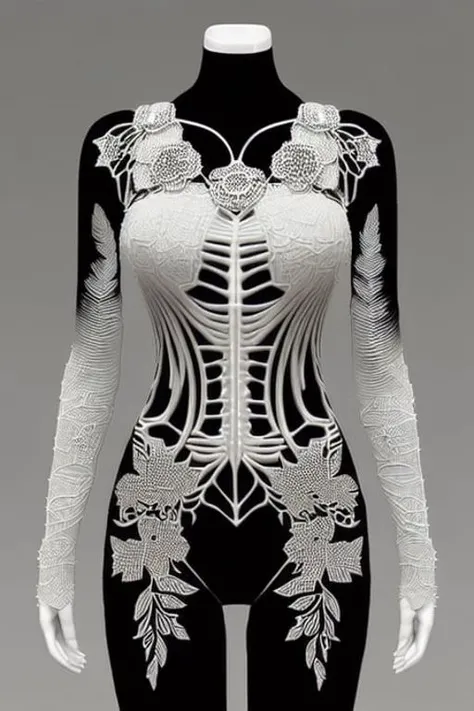 complex 3d render ultra detailed of a beautiful death angel, biomechanical cyborg, analog, 150 mm lens, beautiful natural soft rim light, big leaves and stems, roots, fine foliage lace, colorful details, samourai, Boris Bidjan Saberi outfit, pearl earring, piercing, art nouveau fashion embroidered, intricate details, mesh wire, mandelbrot fractal, anatomical, facial muscles, cable wires, microchip, badass, hyper realistic, ultra detailed, octane render, volumetric lighting, 8k post-production, red and white with a bit of black, detailled metalic bones, semi human, iridescent colors, Glenn Brown style, white room, power of the god, high-angle shot, complex body poses